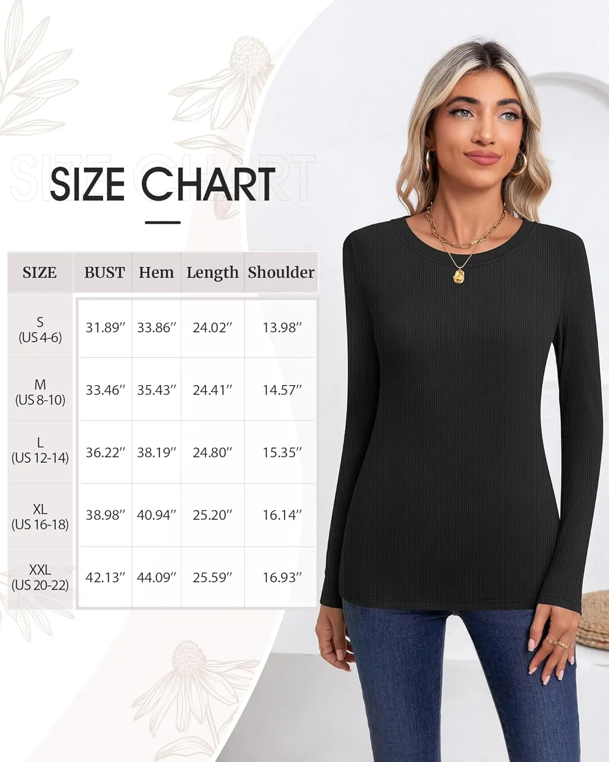 3 Pack Women's Ribbed Long Sleeve Thermal Tops Thin Fleece Lined Crew Neck Shirts Warm Winter Basic Undershirt Tee