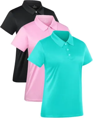 3-Pack Women's Short-Sleeve Sport Polo Shirts Quick Dry Moisture-Wicking Activewear Polos Tops for Work