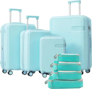 4-Piece Lightweight Luggage Set for Seamless Travel, Complete with Compression Packing Cubes, Expandable Spinner Wheels, Stylish Light Blue