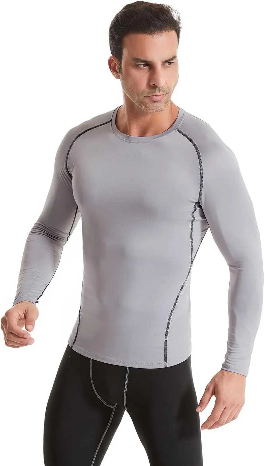4,5,6 Pack Men's Compression Shirts Long Sleeve Rash Guard Workout Undershirt Base Layer Athletic Shirt