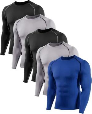 4,5,6 Pack Men's Compression Shirts Long Sleeve Rash Guard Workout Undershirt Base Layer Athletic Shirt
