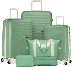 5pcs Expandable Hardside Luggage Set With Spinner Wheels & Tsa Lock, Durable Pp Suitcase In Green  Lightweight & Stylish Travel Essentials
