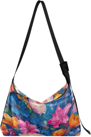Abstract Flowers Shoulder Bag for Women Waterproof PU Leather Hobo Bags Crossbody Purse with Zipper Closure