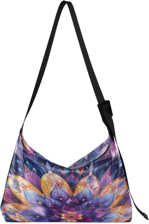 Abstract Mandala Purple Shoulder Bag for Women Waterproof PU Leather Hobo Bags Crossbody Purse with Zipper Closure