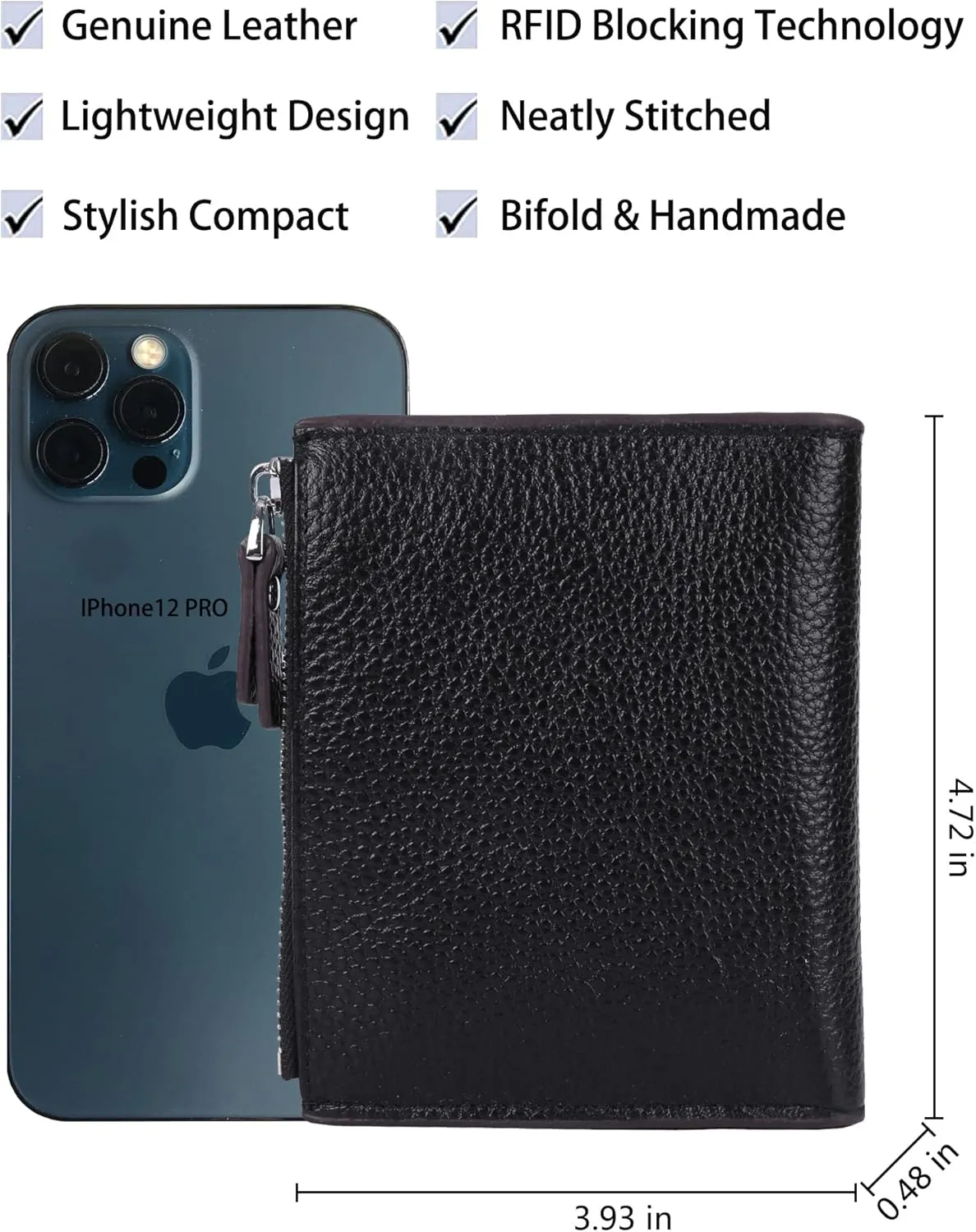 AINIMOER Women's RFID Blocking Leather Small Compact Bi-fold Zipper Pocket Wallet Card Case Purse with id Window