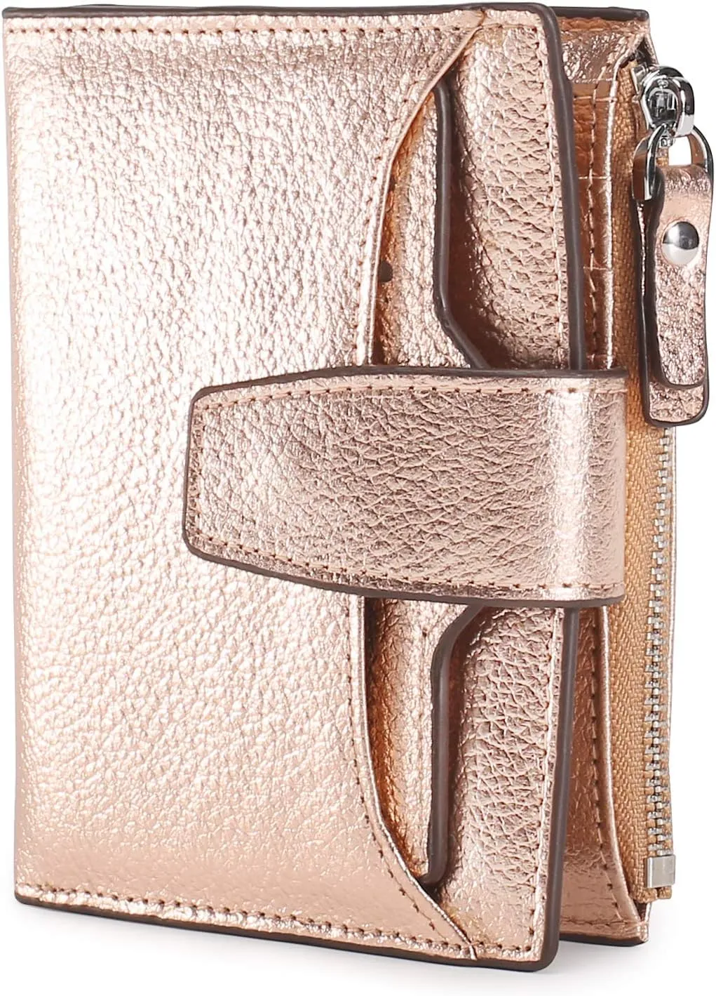 AINIMOER Women's RFID Blocking Leather Small Compact Bi-fold Zipper Pocket Wallet Card Case Purse with id Window