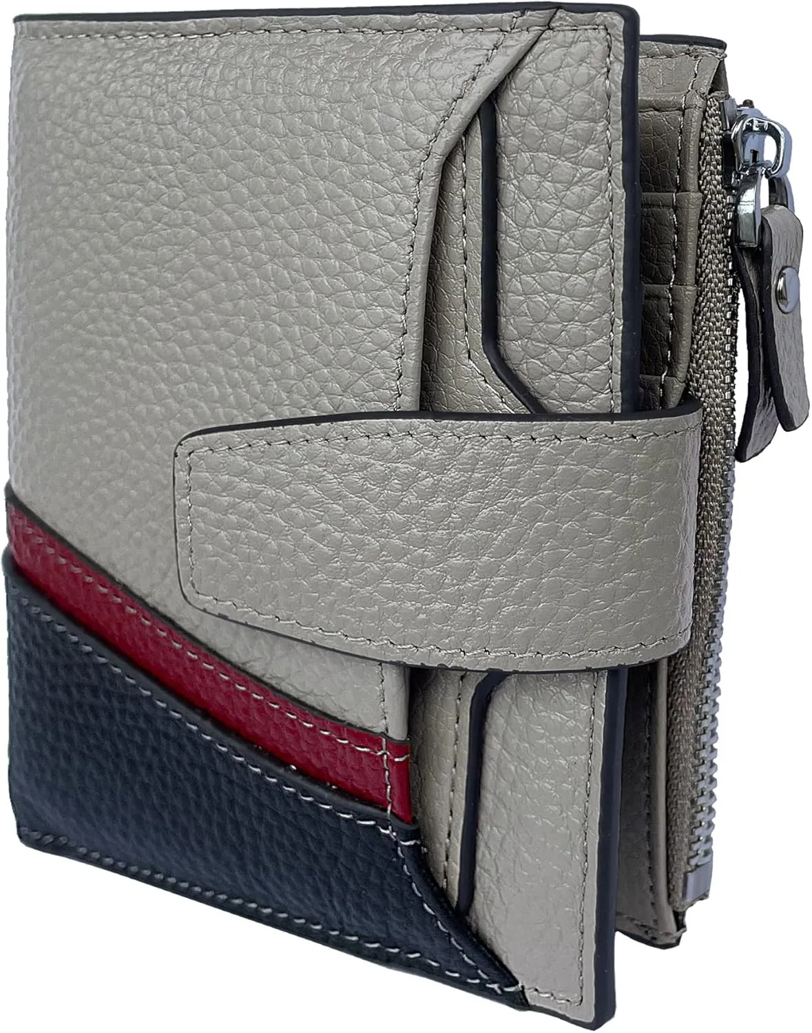 AINIMOER Women's RFID Blocking Leather Small Compact Bi-fold Zipper Pocket Wallet Card Case Purse with id Window