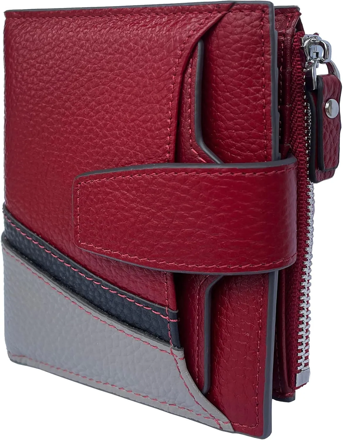 AINIMOER Women's RFID Blocking Leather Small Compact Bi-fold Zipper Pocket Wallet Card Case Purse with id Window