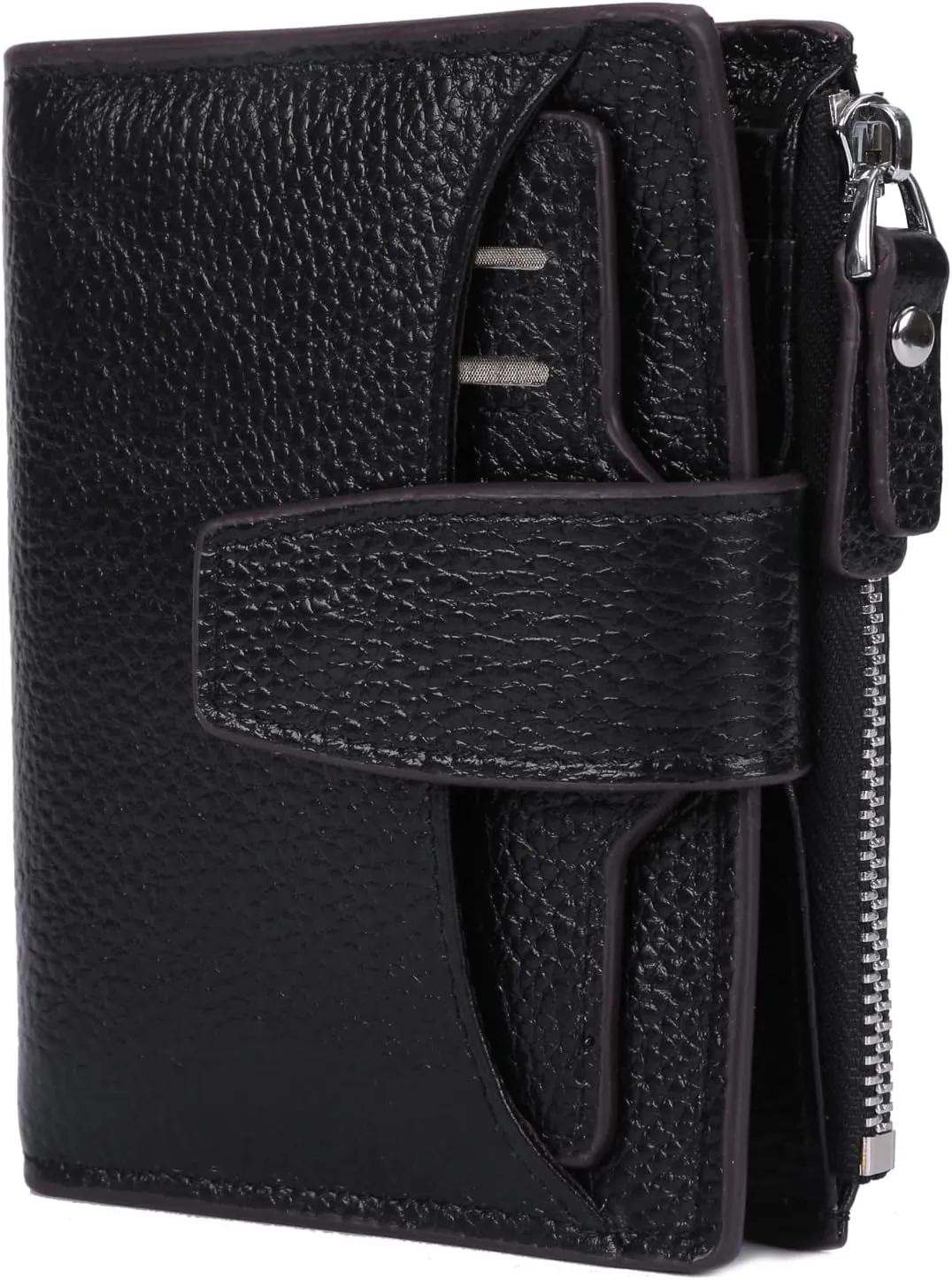 AINIMOER Women's RFID Blocking Leather Small Compact Bi-fold Zipper Pocket Wallet Card Case Purse with id Window