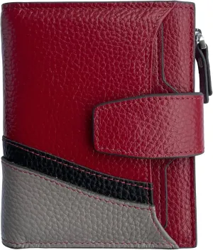 AINIMOER Women's RFID Blocking Leather Small Compact Bi-fold Zipper Pocket Wallet Card Case Purse with id Window