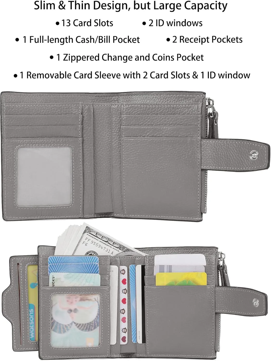 AINIMOER Women's RFID Blocking Leather Small Compact Bi-fold Zipper Pocket Wallet Card Case Purse with id Window