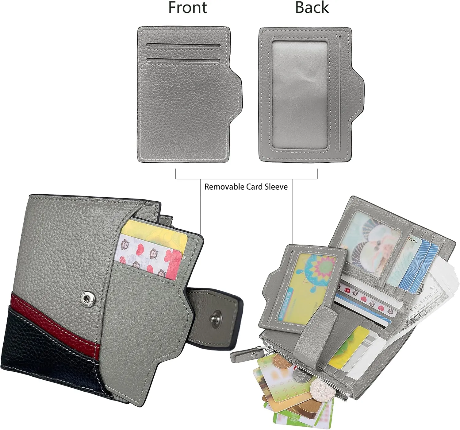 AINIMOER Women's RFID Blocking Leather Small Compact Bi-fold Zipper Pocket Wallet Card Case Purse with id Window