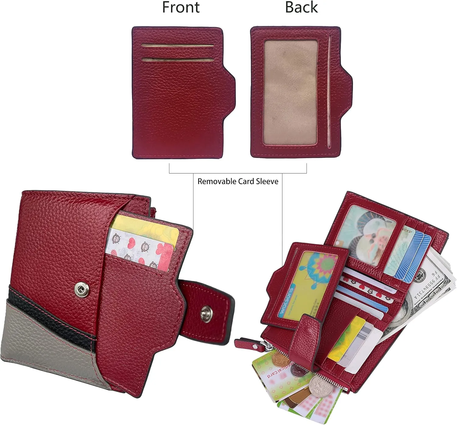 AINIMOER Women's RFID Blocking Leather Small Compact Bi-fold Zipper Pocket Wallet Card Case Purse with id Window