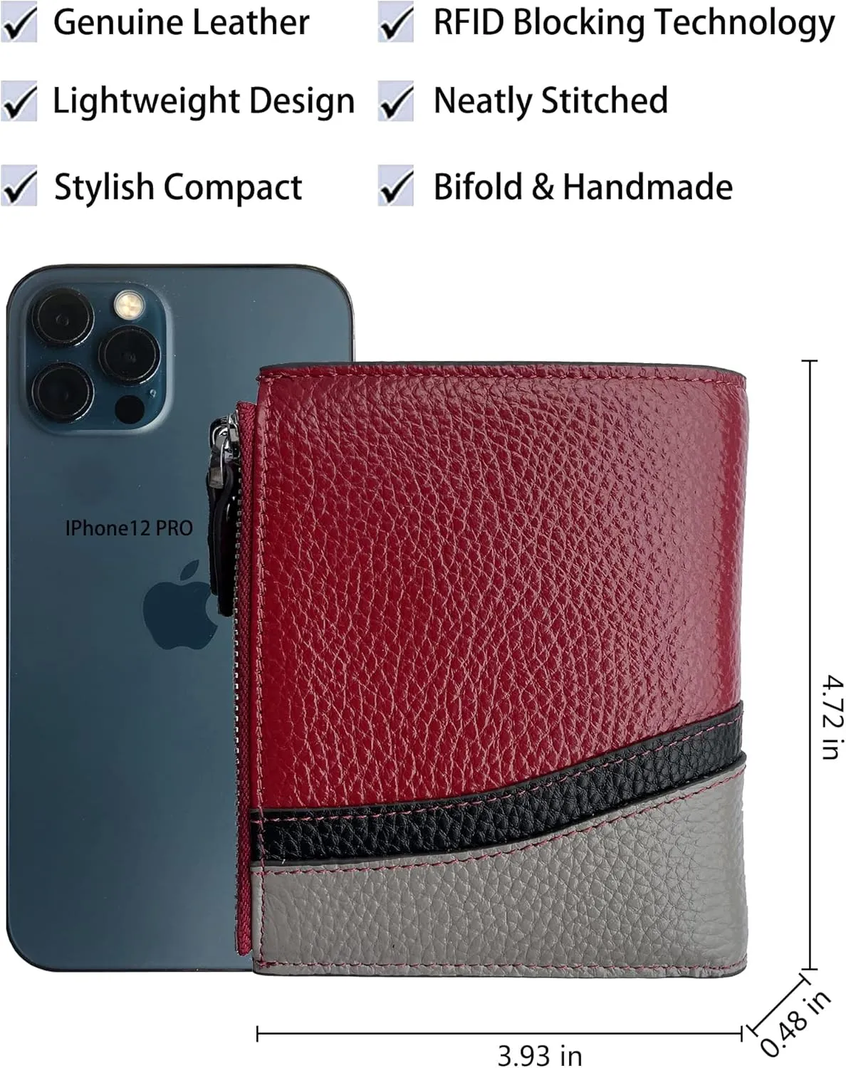 AINIMOER Women's RFID Blocking Leather Small Compact Bi-fold Zipper Pocket Wallet Card Case Purse with id Window