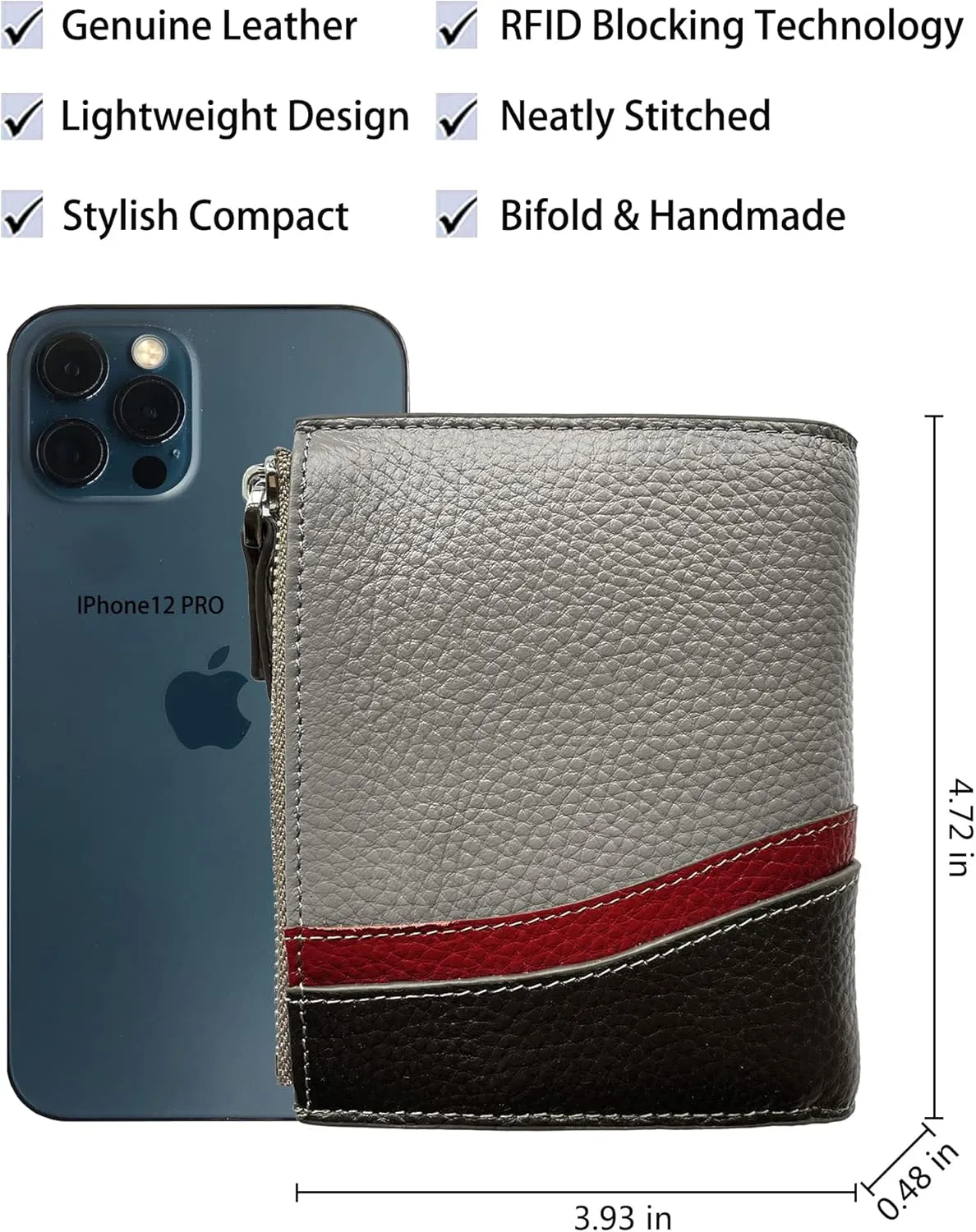 AINIMOER Women's RFID Blocking Leather Small Compact Bi-fold Zipper Pocket Wallet Card Case Purse with id Window