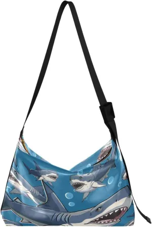 ALAZA 3d Shark Blue Butterfly Women's Leather Hobo Handbag Shoulder Bag Crossbody Casual Large Tote Bag Purse
