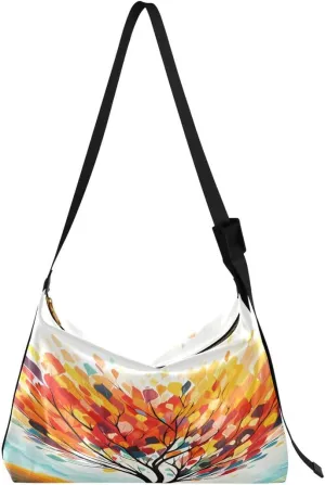 ALAZA Artwork Oil Painting Tree Butterfly Women's Leather Hobo Handbag Shoulder Bag Crossbody Casual Large Tote Bag Purse