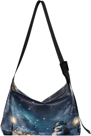 ALAZA Artwork Snowman Pine Tree Christmas Women's Leather Hobo Handbag Shoulder Bag Crossbody Casual Large Tote Bag Purse