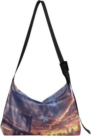 ALAZA Beautiful Bridge Sunset Women's Leather Hobo Handbag Shoulder Bag Crossbody Casual Large Tote Bag Purse