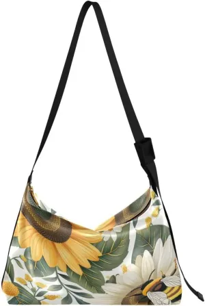ALAZA Bee Sunflower on White Butterfly Women's Leather Hobo Handbag Shoulder Bag Crossbody Casual Large Tote Bag Purse