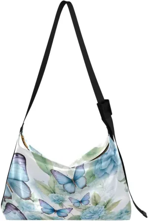 ALAZA Blue Butterfly Blossom Leaf Butterfly Women's Leather Hobo Handbag Shoulder Bag Crossbody Casual Large Tote Bag Purse