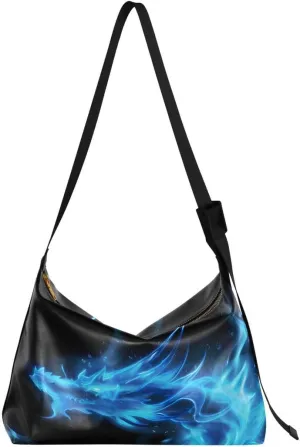 ALAZA Blue Fire Chinese Dreagon Women's Leather Hobo Handbag Shoulder Bag Crossbody Casual Large Tote Bag Purse