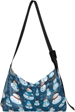 ALAZA Blue Snowman Snowflake Christmas Women's Leather Hobo Handbag Shoulder Bag Crossbody Casual Large Tote Bag Purse