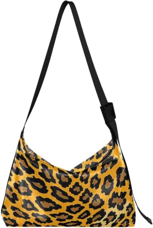 ALAZA Brown Leopard Print Yellow Butterfly Women's Leather Hobo Handbag Shoulder Bag Crossbody Casual Large Tote Bag Purse