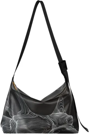 ALAZA Bulldog French on Black Lines Women's Leather Hobo Handbag Shoulder Bag Crossbody Casual Large Tote Bag Purse