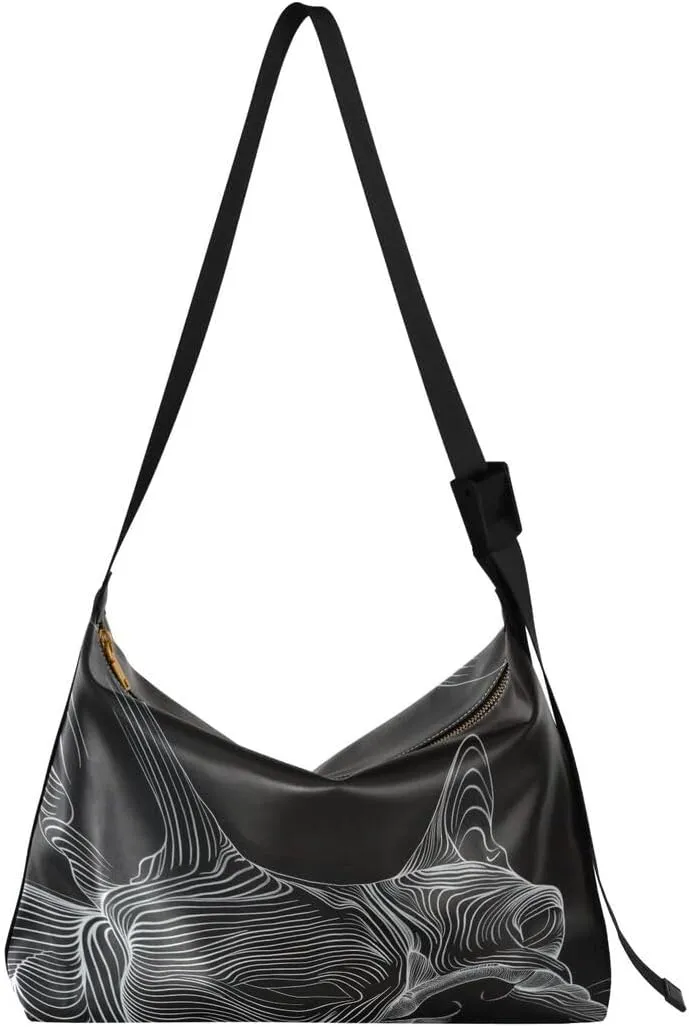 ALAZA Bulldog French on Black Lines Women's Leather Hobo Handbag Shoulder Bag Crossbody Casual Large Tote Bag Purse
