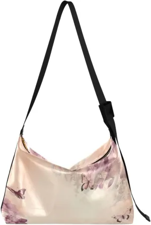 ALAZA Butterfly Flower Vintage Butterfly Women's Leather Hobo Handbag Shoulder Bag Crossbody Casual Large Tote Bag Purse
