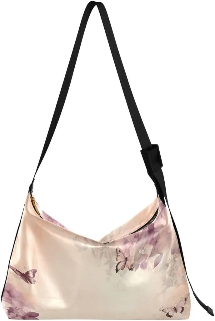 ALAZA Butterfly Flower Vintage Butterfly Women's Leather Hobo Handbag Shoulder Bag Crossbody Casual Large Tote Bag Purse