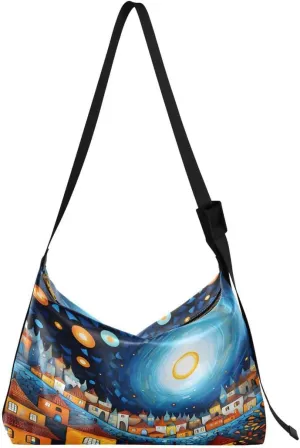 ALAZA Cartoon Castle Starry Night Butterfly Women's Leather Hobo Handbag Shoulder Bag Crossbody Casual Large Tote Bag Purse