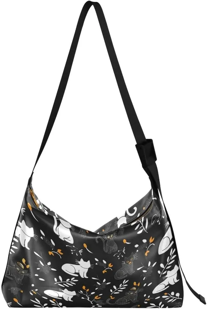 ALAZA Cat Kitten Leaves Bird Butterfly Women's Leather Hobo Handbag Shoulder Bag Crossbody Casual Large Tote Bag Purse