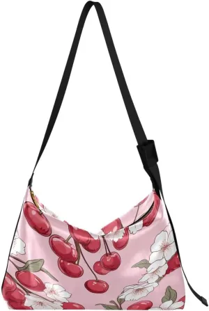 ALAZA Cherry Flower Blossom Floral Butterfly Women's Leather Hobo Handbag Shoulder Bag Crossbody Casual Large Tote Bag Purse