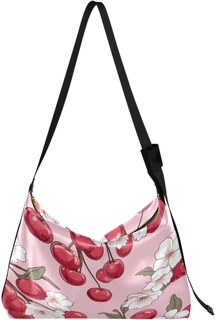 ALAZA Cherry Flower Blossom Floral Butterfly Women's Leather Hobo Handbag Shoulder Bag Crossbody Casual Large Tote Bag Purse