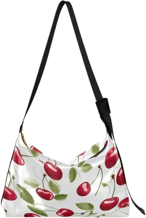 ALAZA Cherry Fruit Leaves on White Butterfly Women's Leather Hobo Handbag Shoulder Bag Crossbody Casual Large Tote Bag Purse