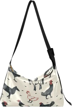 ALAZA Chicken Horse Rooster Butterfly Women's Leather Hobo Handbag Shoulder Bag Crossbody Casual Large Tote Bag Purse