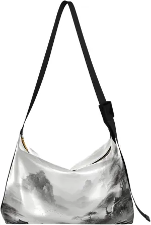 ALAZA Chinese Mountain Watercolor Women's Leather Hobo Handbag Shoulder Bag Crossbody Casual Large Tote Bag Purse
