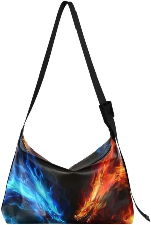 ALAZA Color Fire Dragon Black Women's Leather Hobo Handbag Shoulder Bag Crossbody Casual Large Tote Bag Purse