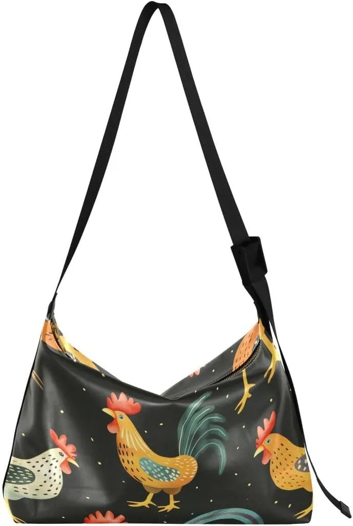 ALAZA Color Rooster Women's Leather Hobo Handbag Shoulder Bag Crossbody Casual Large Tote Bag Purse