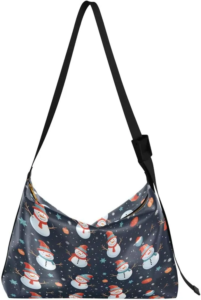 ALAZA Color Snowman Ball Bell Snowflake Women's Leather Hobo Handbag Shoulder Bag Crossbody Casual Large Tote Bag Purse