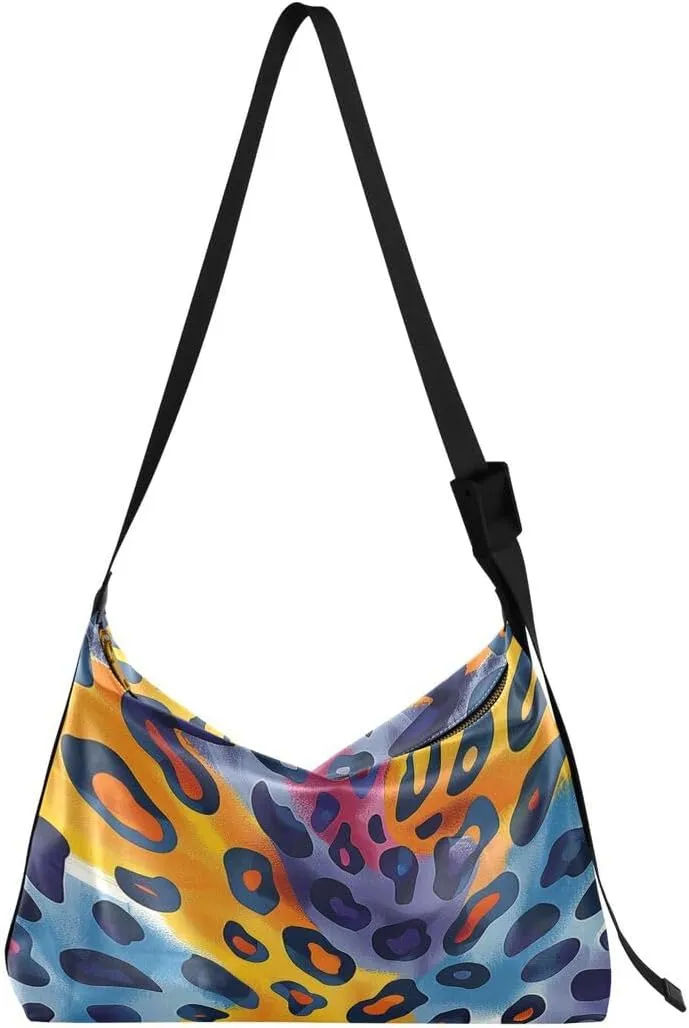 ALAZA Colored Leopard Print Butterfly Women's Leather Hobo Handbag Shoulder Bag Crossbody Casual Large Tote Bag Purse
