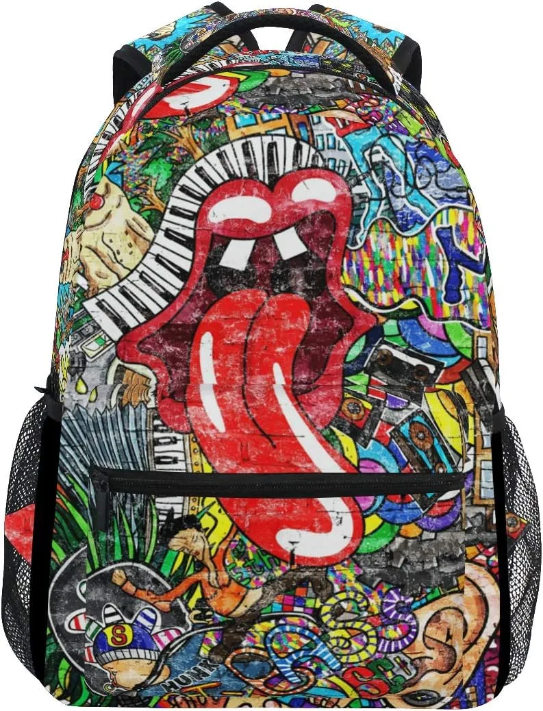 ALAZA Colorful Graffiti Music Art Abstract Stylish Large Backpack Personalized Laptop iPad Tablet Travel School Bag with Multiple Pockets