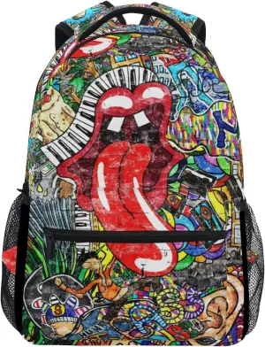 ALAZA Colorful Graffiti Music Art Abstract Stylish Large Backpack Personalized Laptop iPad Tablet Travel School Bag with Multiple Pockets