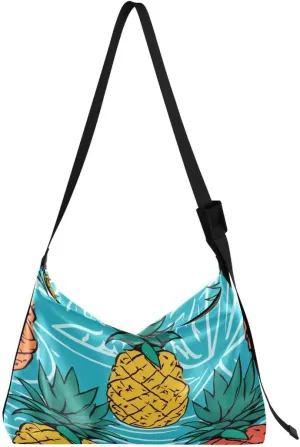 ALAZA Colorful Pineapple Blue Butterfly Women's Leather Hobo Handbag Shoulder Bag Crossbody Casual Large Tote Bag Purse