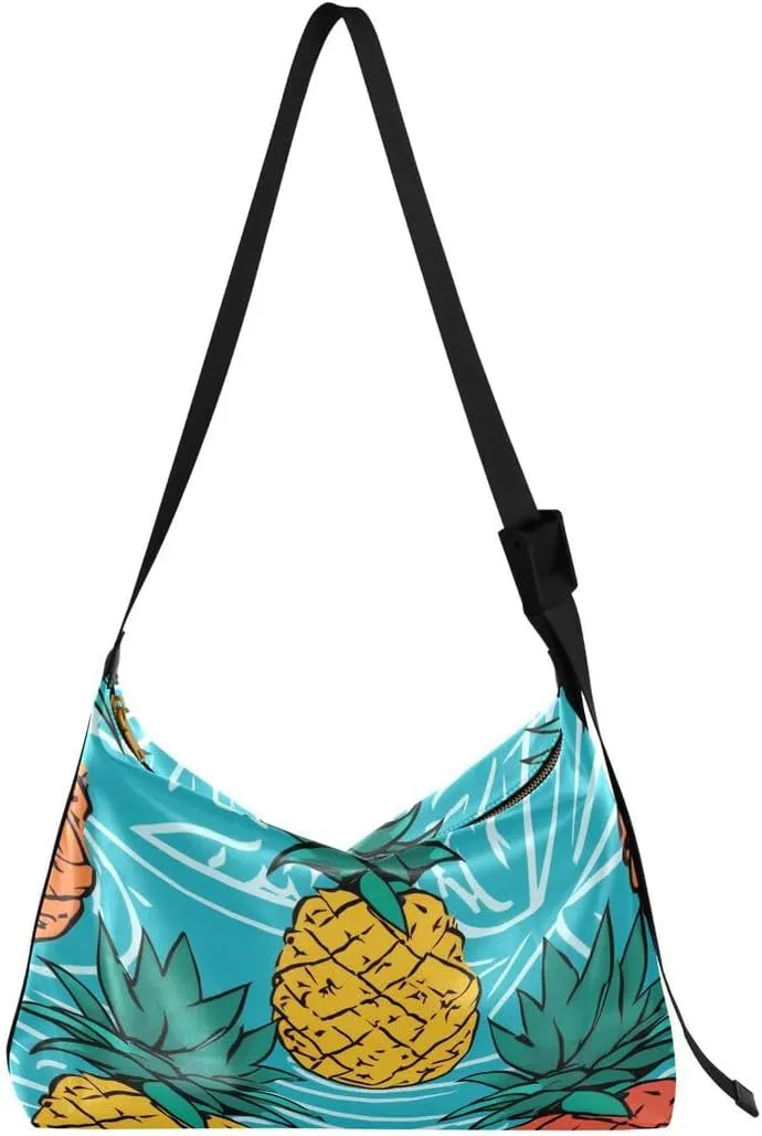 ALAZA Colorful Pineapple Blue Butterfly Women's Leather Hobo Handbag Shoulder Bag Crossbody Casual Large Tote Bag Purse