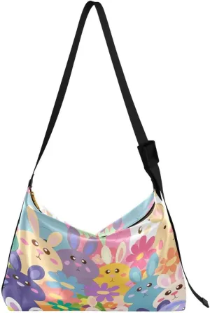 ALAZA Colorful Rabbit with Flower Floral Women's Leather Hobo Handbag Shoulder Bag Crossbody Casual Large Tote Bag Purse