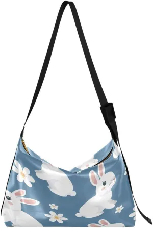 ALAZA Cute Rabbit with Flower Women's Leather Hobo Handbag Shoulder Bag Crossbody Casual Large Tote Bag Purse