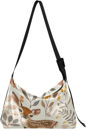 ALAZA Deer Leaves Flower Autumn Butterfly Women's Leather Hobo Handbag Shoulder Bag Crossbody Casual Large Tote Bag Purse